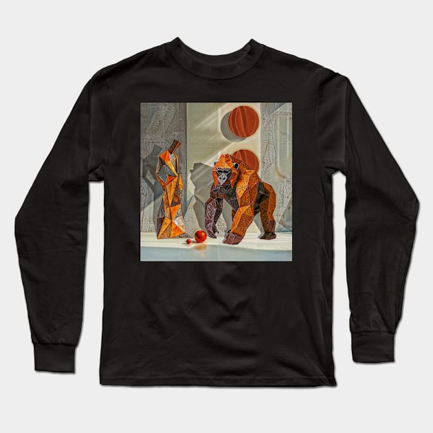 Animals geometry and minimalism: Gorilla and human figure Long Sleeve T-Shirt by Creative Art Universe